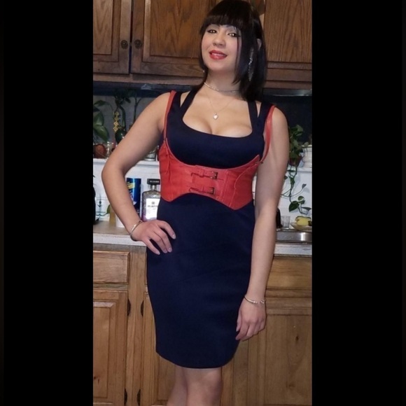 Womens Sexy Steampunk Vegan Red Leather Bustier Underbust Waist Belt Corset - Picture 7 of 7